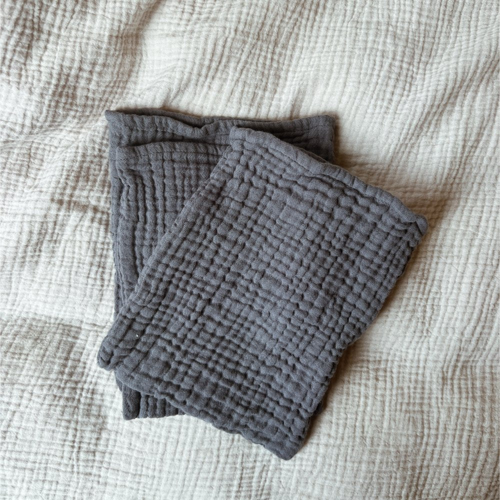 Tothemoon ☾ Tothemoon ☾ - Cotton Gauze Washcloths - Set of 3 - 4 Layers - Handmade Accessoires Charcoal