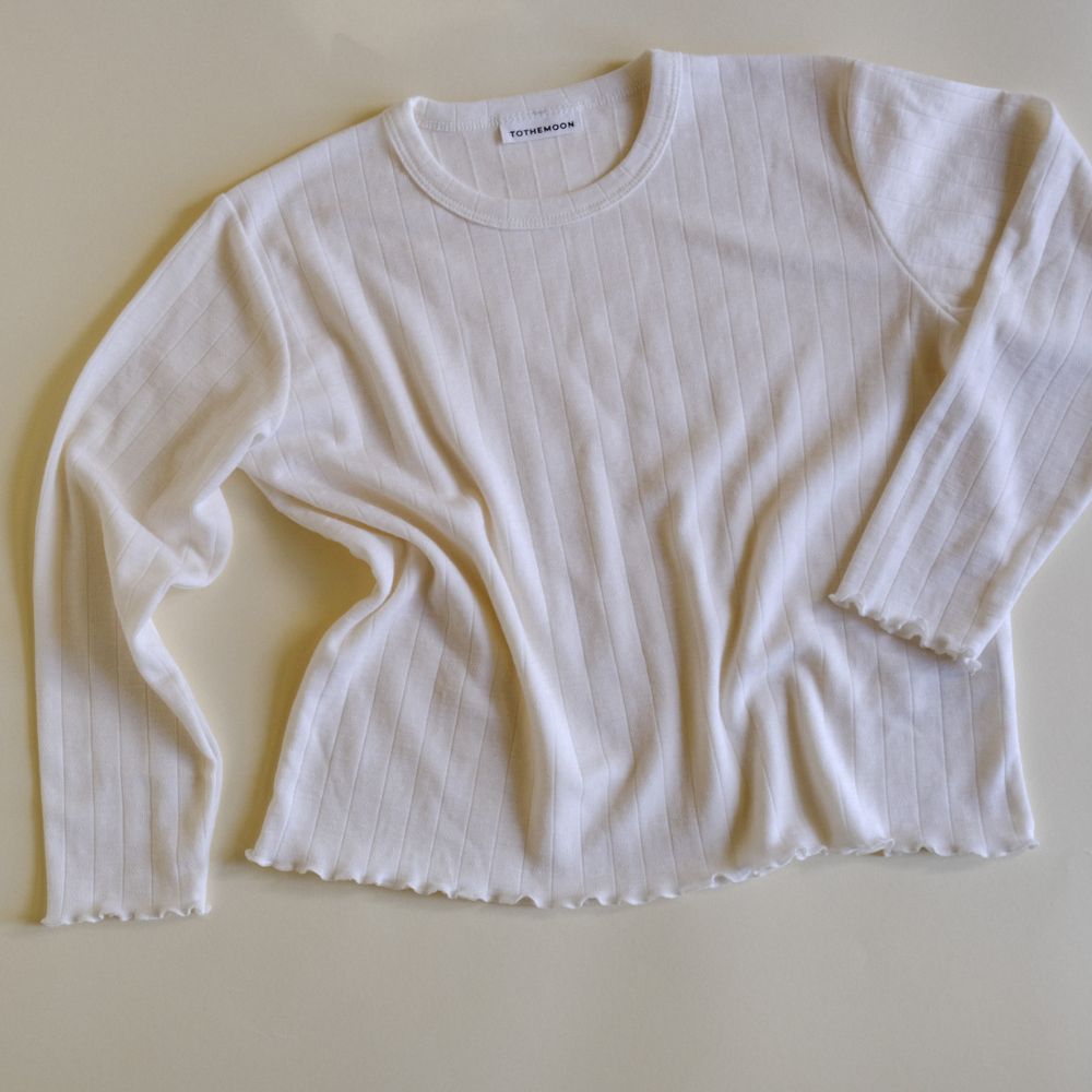 Tothemoon ☾ Tothemoon ☾ - Shirt - Wide fit - Long sleeve - Curled ends - Wool & silk - Pointelle Clothing 80