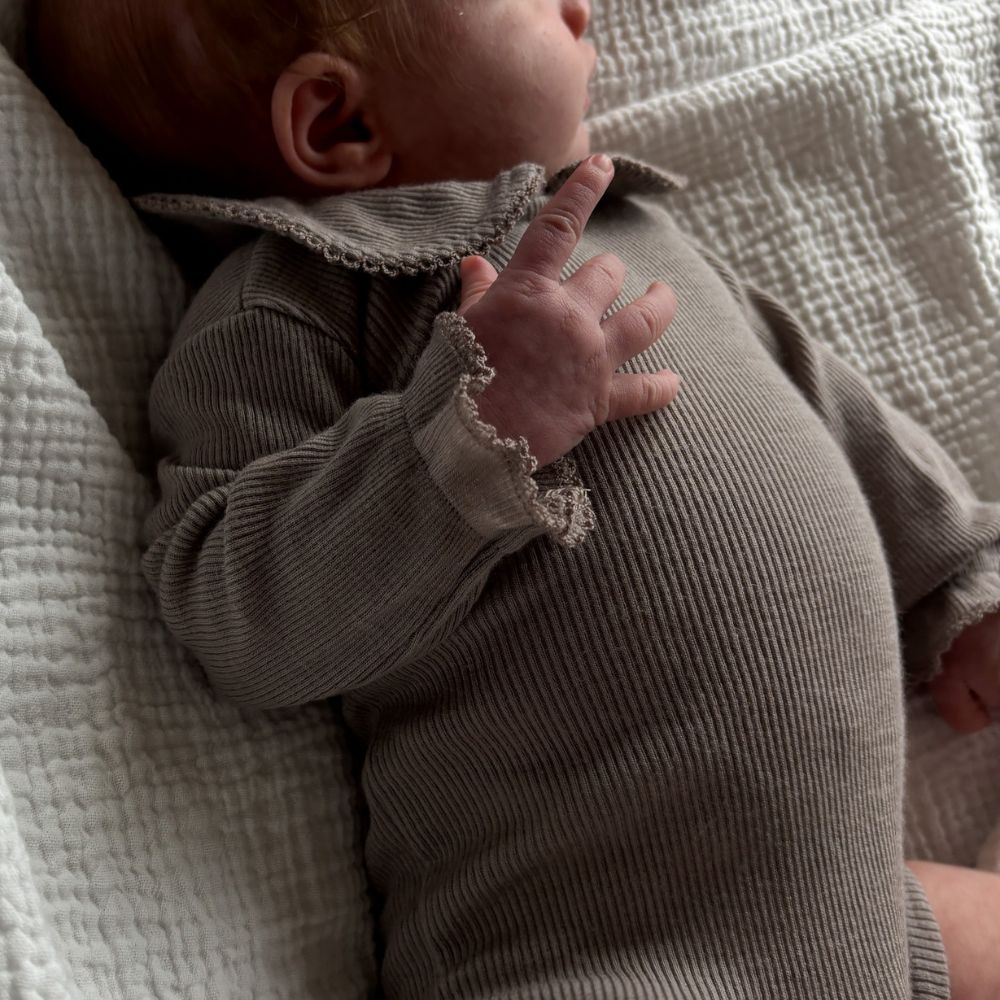 Collar Body - Long sleeve - 100% Wool - Rib - Taupe