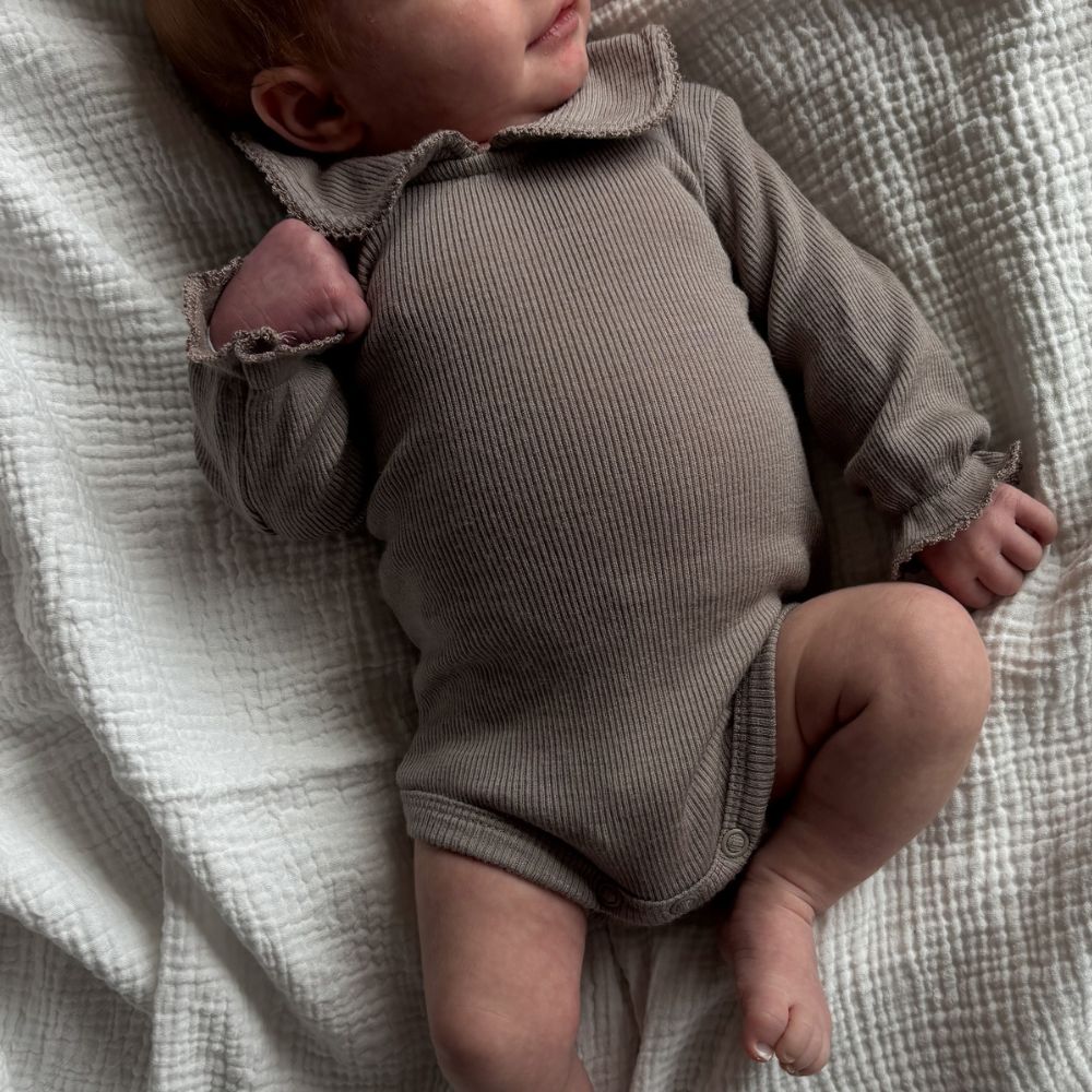 Collar Body - Long sleeve - 100% Wool - Rib - Taupe