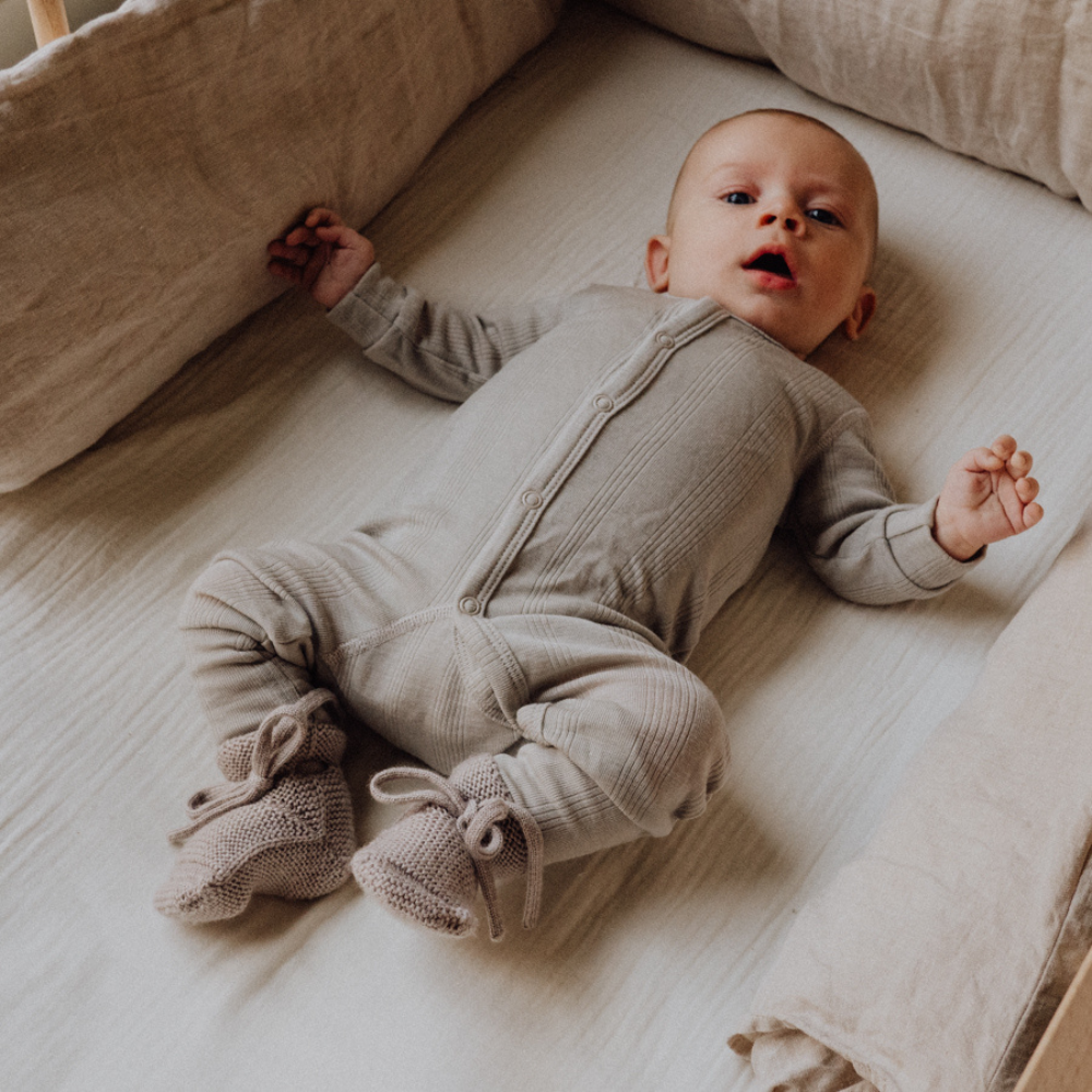 Tothemoon ☾ Tothemoon ☾ - Sleep suit - 2 in 1 Foot - Wool & silk - Needle pattern - Dove Clothing 50