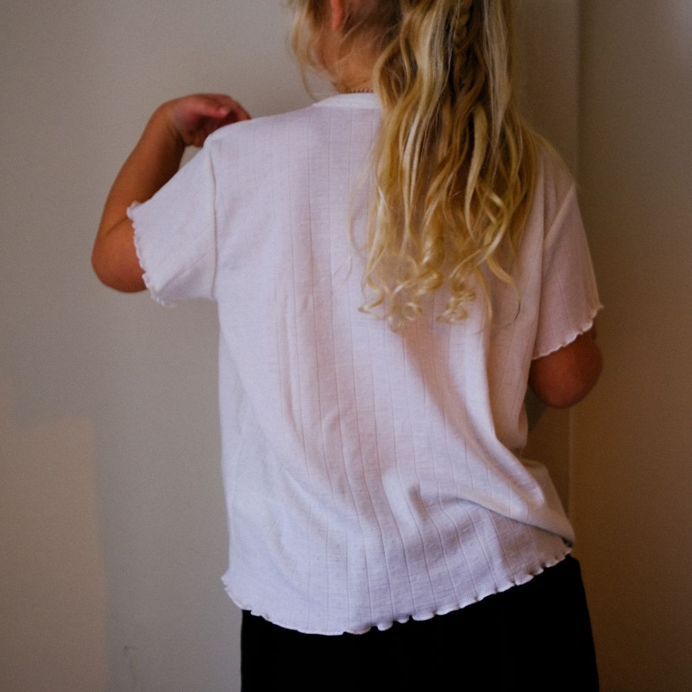 Tothemoon ☾ Tothemoon ☾ - Shirt - wide fit - Short sleeve - Curled ends - Wool & silk - Pointelle Clothing 86/92