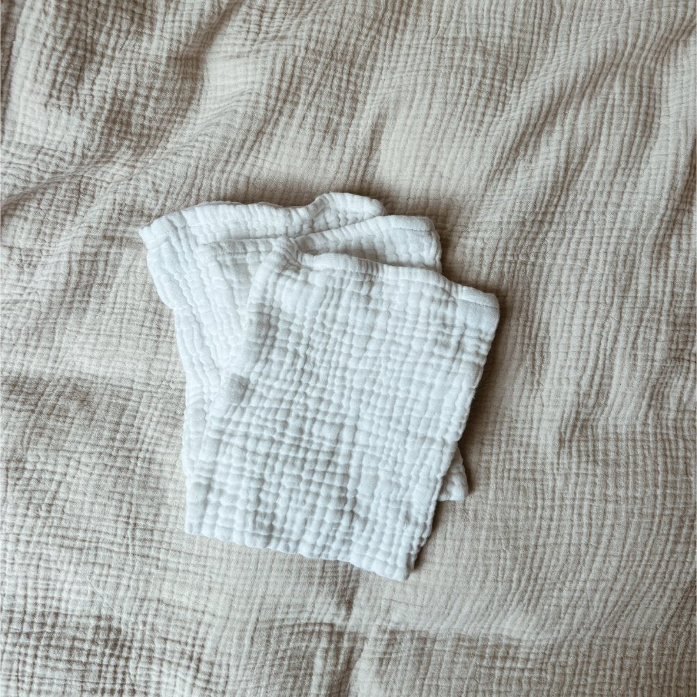 Tothemoon ☾ Tothemoon ☾ - Cotton Gauze Washcloths - Set of 3 - 4 Layers - Handmade Accessoires Clear White