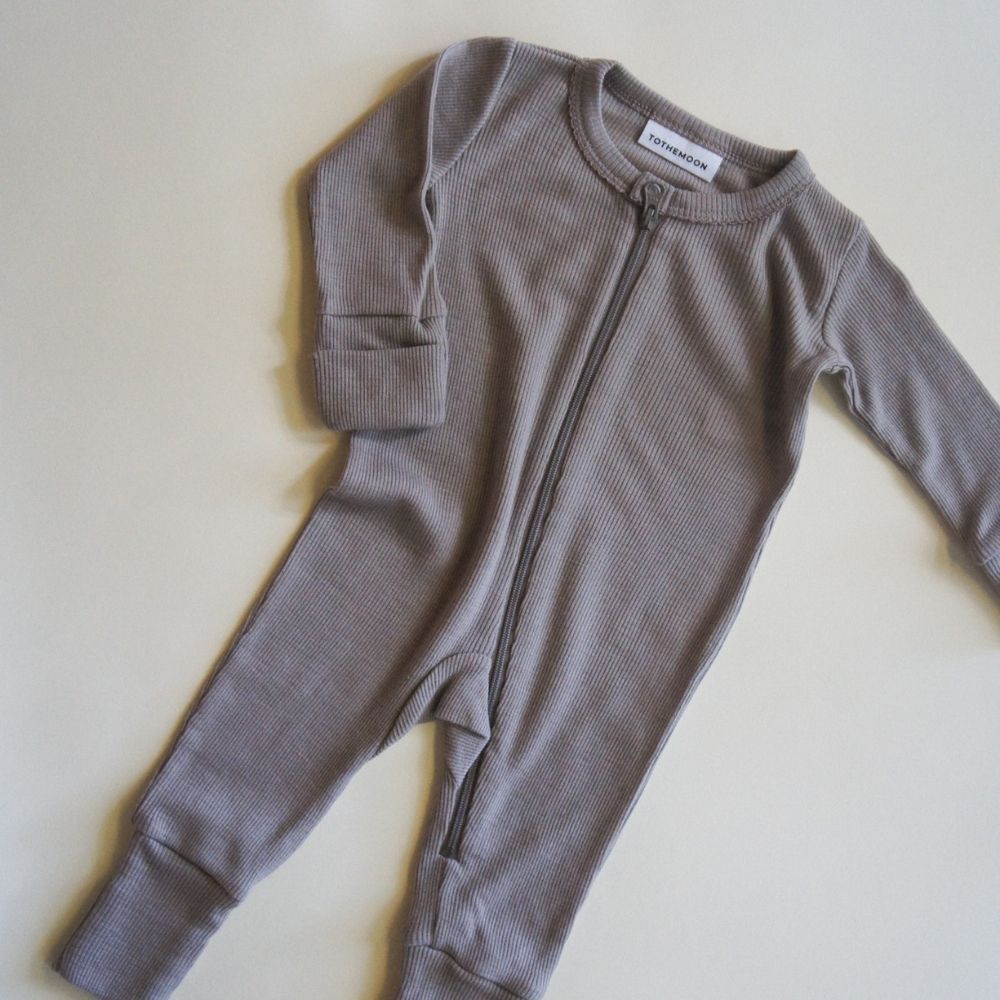 Sleep suit - 2 in 1 Foot - With zipper - 100% Wool - Rib - Taupe