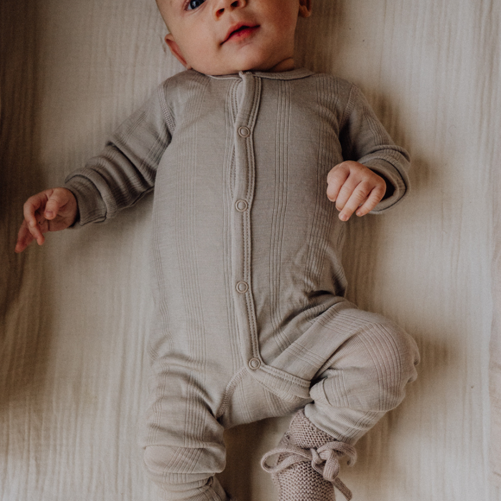 Tothemoon ☾ Tothemoon ☾ - Sleep suit - 2 in 1 Foot - Wool & silk - Needle pattern - Dove Clothing 50