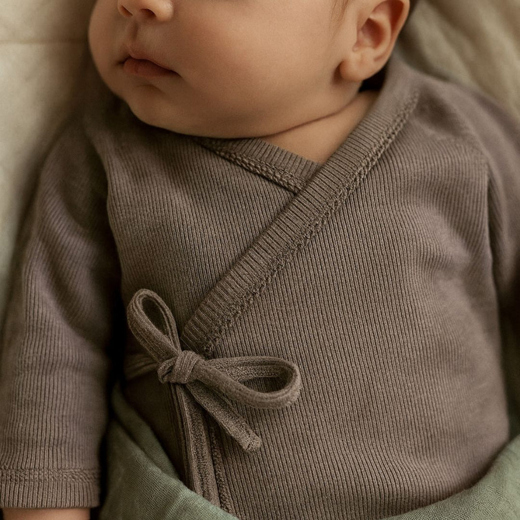 Kimono Cardigan - 100% Wool - Rib - Taupe