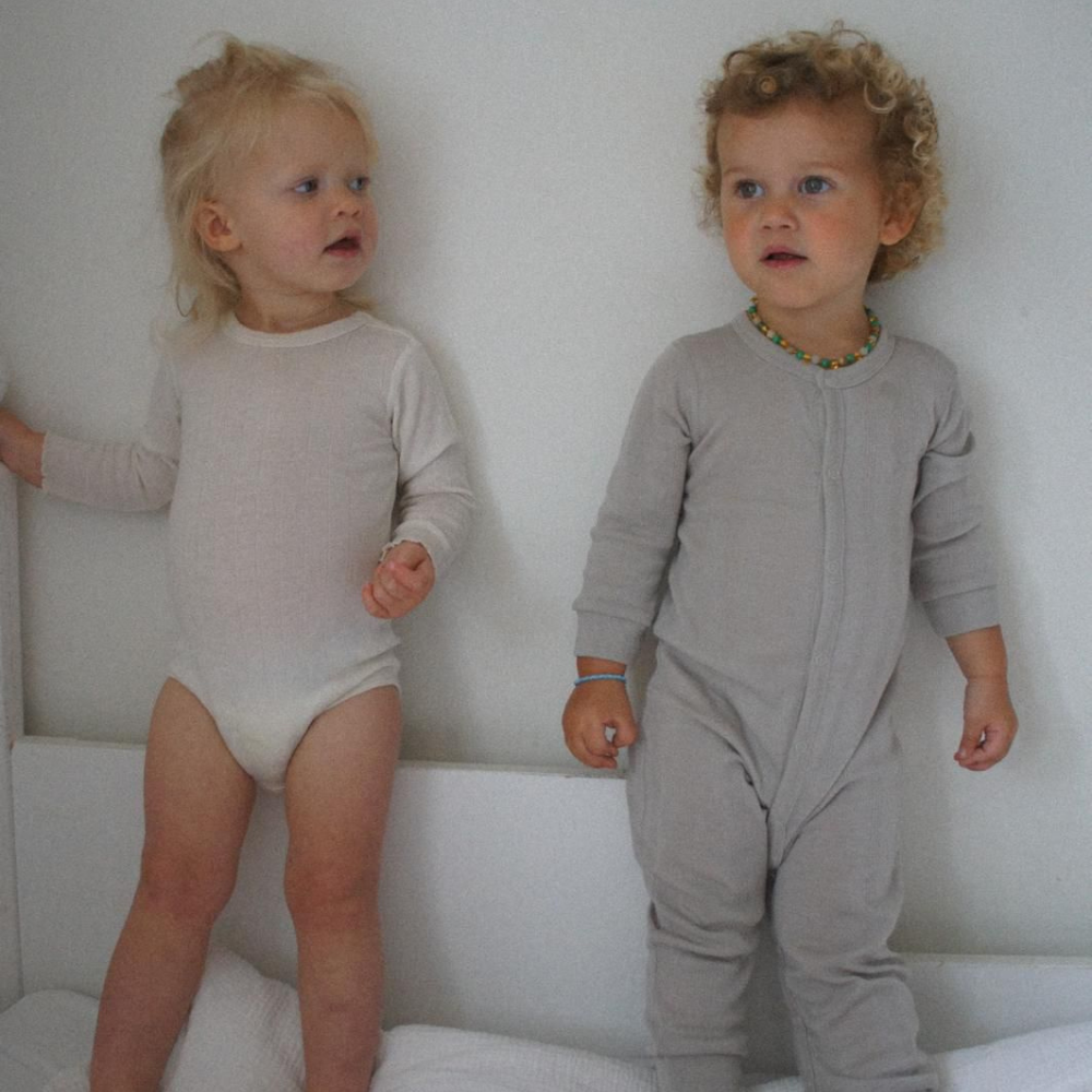 Tothemoon ☾ Tothemoon ☾ - Sleep suit - 2 in 1 Foot - Wool & silk - Needle pattern - Dove Clothing 50