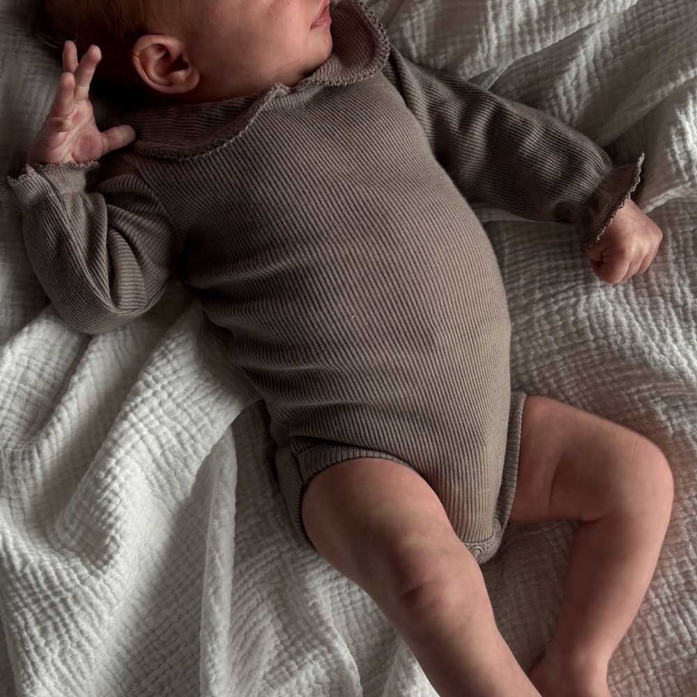 Collar Body - Long sleeve - 100% Wool - Rib - Taupe