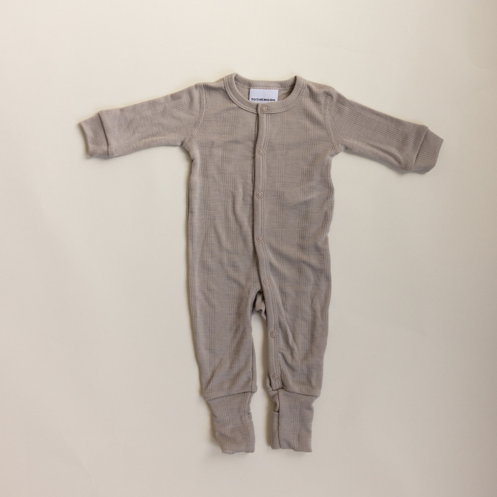 Tothemoon ☾ Tothemoon ☾ - Sleep suit - 2 in 1 Foot - Wool & silk - Needle pattern - Dove Clothing 50