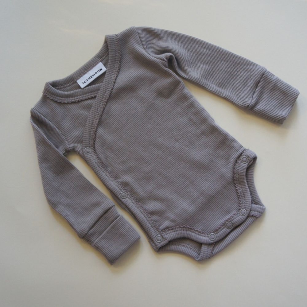 Cross-over body - Long sleeve - 100% Wool - Rib - Taupe