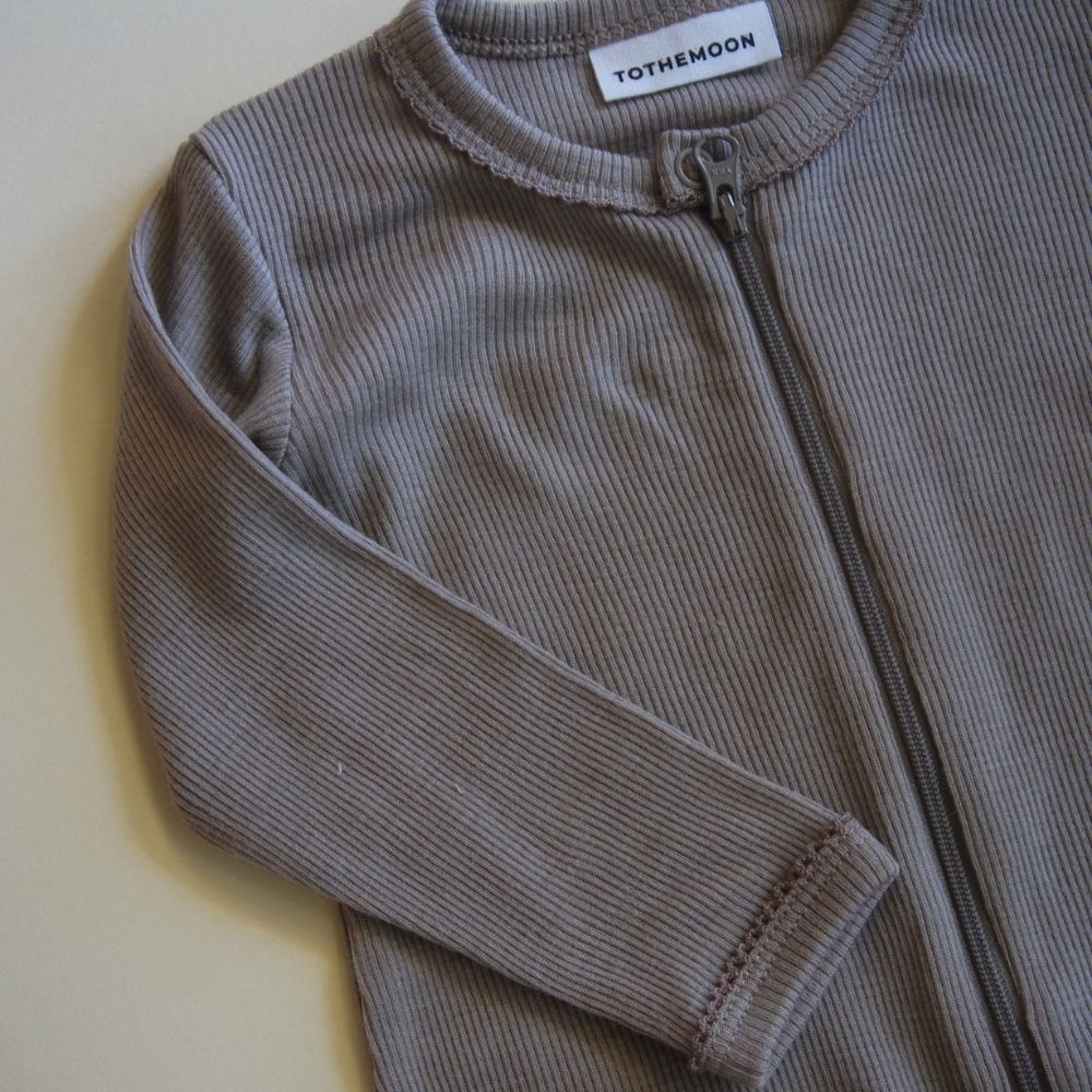 Sleep suit - 2 in 1 Foot - With zipper - 100% Wool - Rib - Taupe