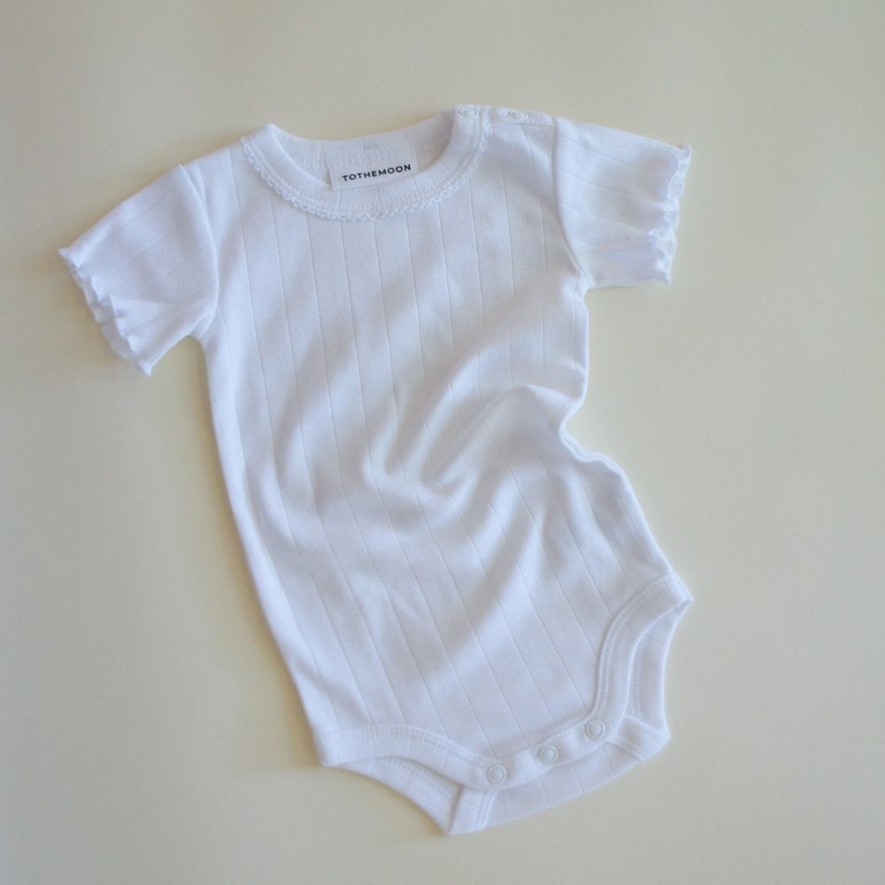 Body - Short sleeve - Curled ends - Organic cotton - Pointelle