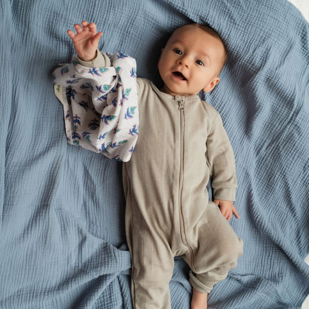 Tothemoon ☾ Tothemoon ☾ - Sleep suit - 2 in 1 Foot - With zipper - Wool & silk - Needle pattern - Dove Clothing 50
