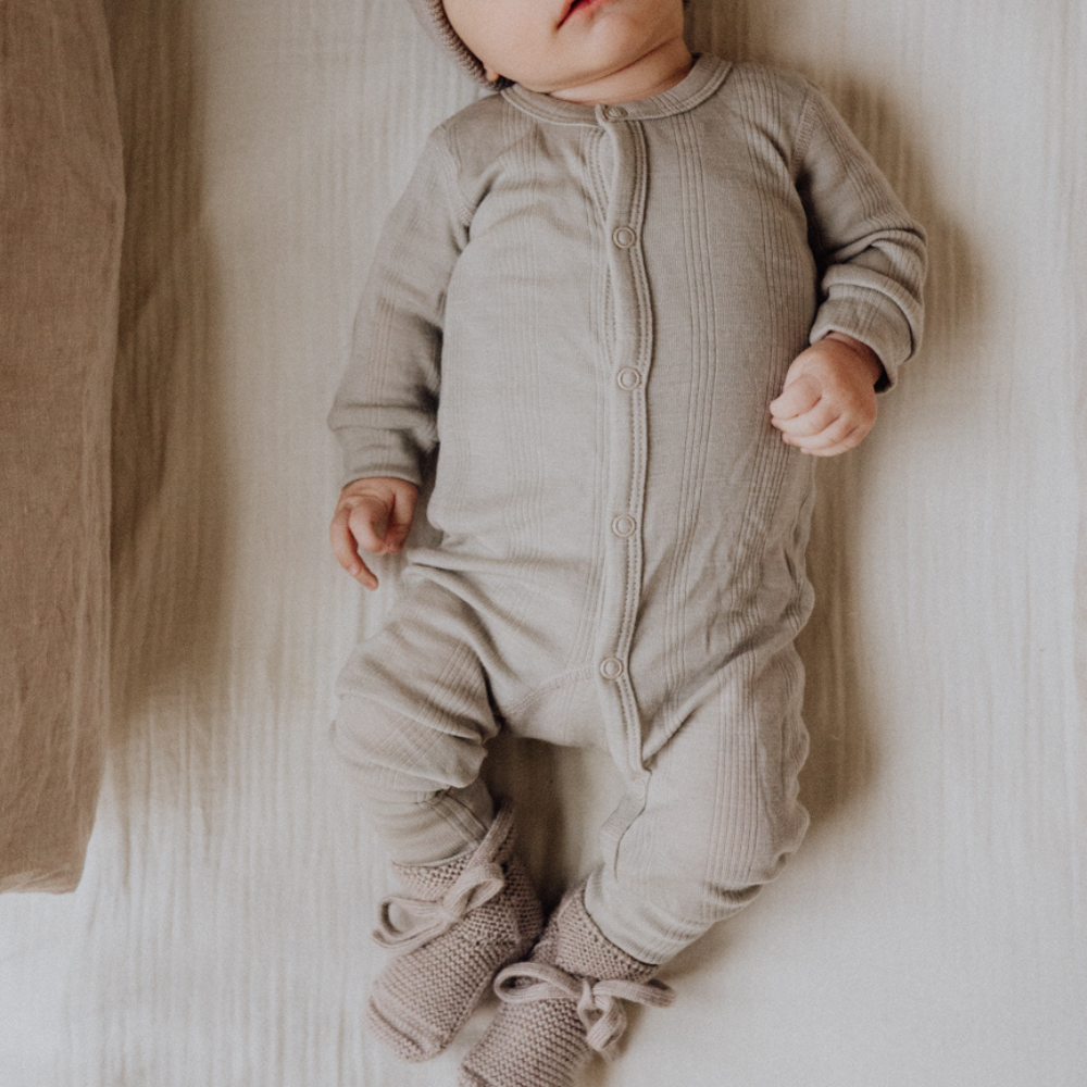 Tothemoon ☾ Tothemoon ☾ - Sleep suit - 2 in 1 Foot - Wool & silk - Needle pattern - Dove Clothing 50