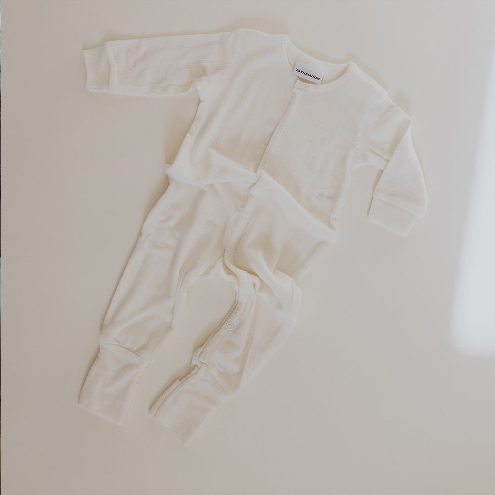 Tothemoon ☾ Tothemoon ☾ - Sleep suit - 2 in 1 Foot - Wool & silk - Needle pattern - Natural Clothing 50