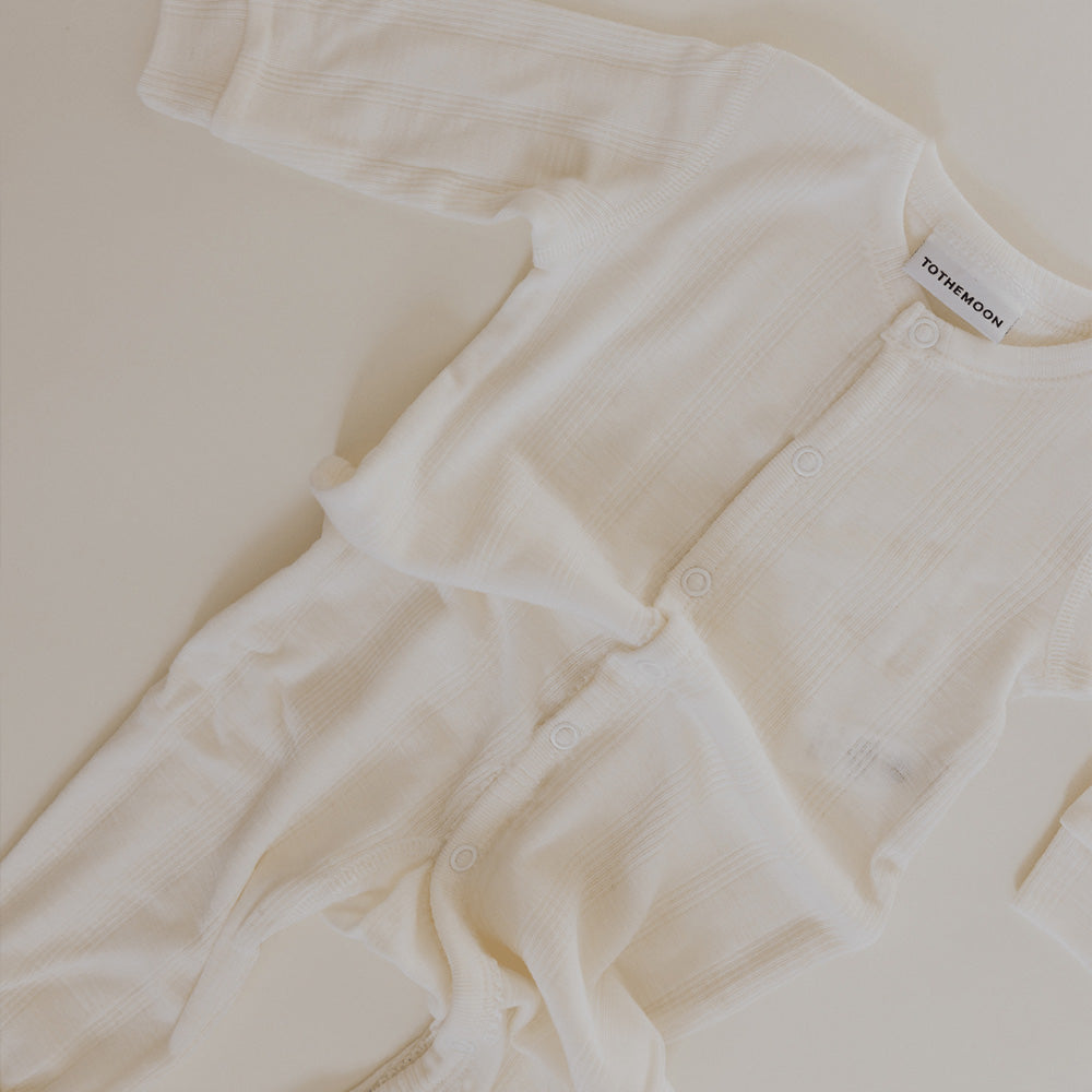 Tothemoon ☾ Tothemoon ☾ - Sleep suit - 2 in 1 Foot - Wool & silk - Needle pattern - Natural Clothing 50