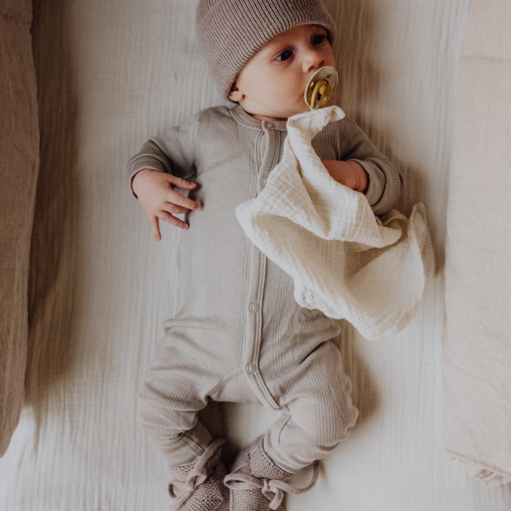 Tothemoon ☾ Tothemoon ☾ - Sleep suit - 2 in 1 Foot - Wool & silk - Needle pattern - Dove Clothing 50